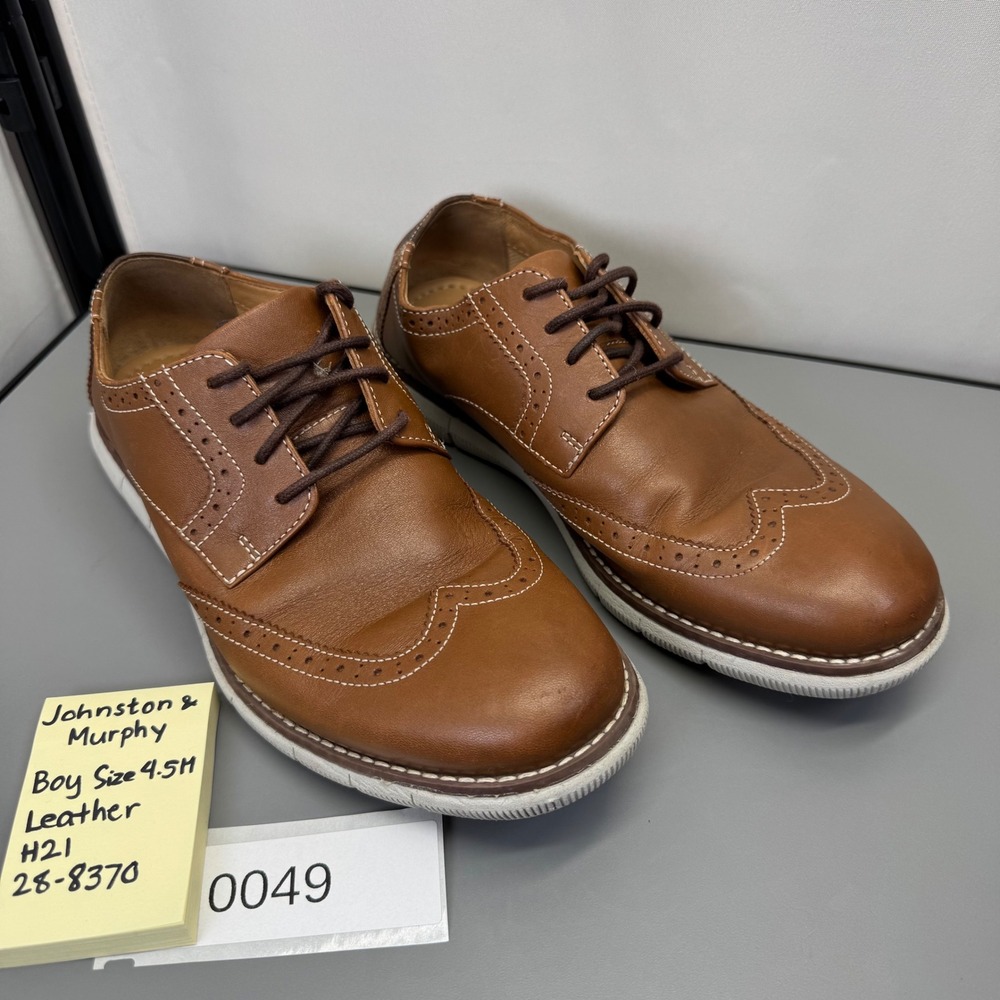 Johnston Murphy Boys Size 4.5M Wingtip Tan Leather‎ Lace Up Dress Shoes 28-8370